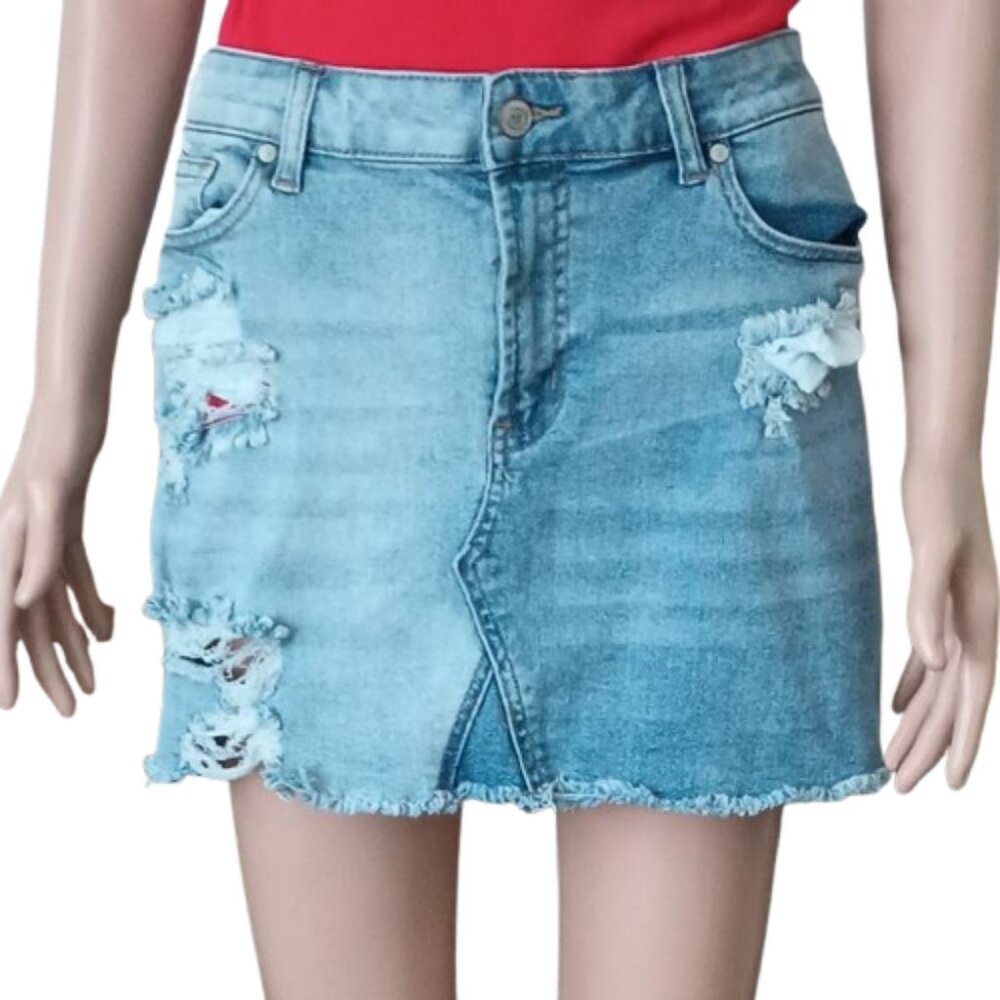Altard State Distressed Denim Skirt M Two Tone Stretch Fall Mini